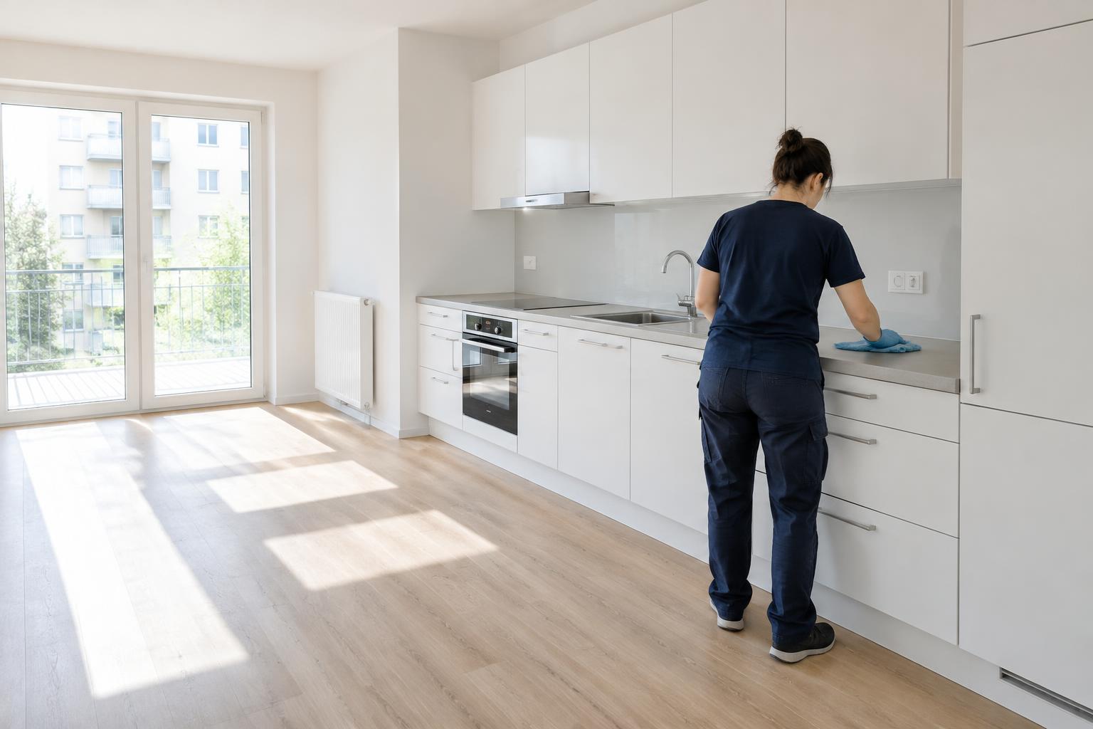 Wohnungs- & Übergabereinigung – illustrative Arbeitsszene
